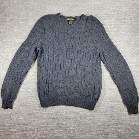 Rugby Ralph Lauren Cable Knit Sweater Large Gray Wool Angora Cashmere Blend - Picture 2 of 12